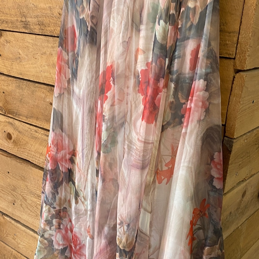 Romantic Pink Floral Chiffon Maxi Skirt - Picture 4 of 8